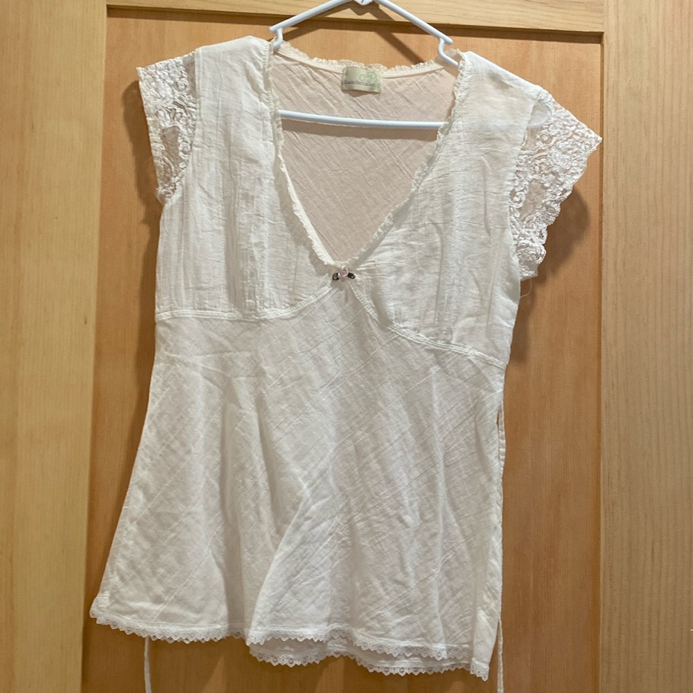 Rare Claire Pettibone Lace Cotton Intimates Top and Short Set Small